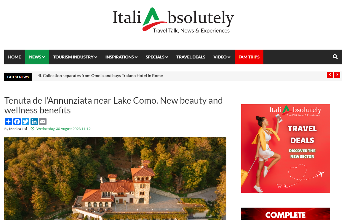 ITALIABSOLUTELY - Tenuta de l'Annunziata near Lake Como. New beauty and wellness benefits