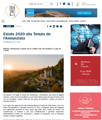 Estate 2020 alla Tenuta de l'Annunziata | ITALIA TRAVEL WORLD