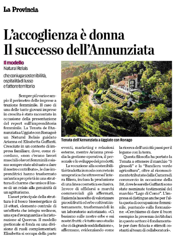 La Provincia I L'accoglienza è donna. Il successo di Tenuta de l'Annunziata